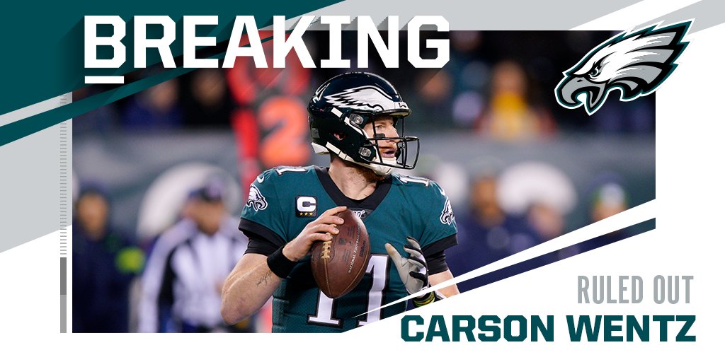 NFL's tweet photo. Eagles QB Carson Wentz ruled out for remainder of #SEAvsPHI. https://t.co/aONGOkPp1g