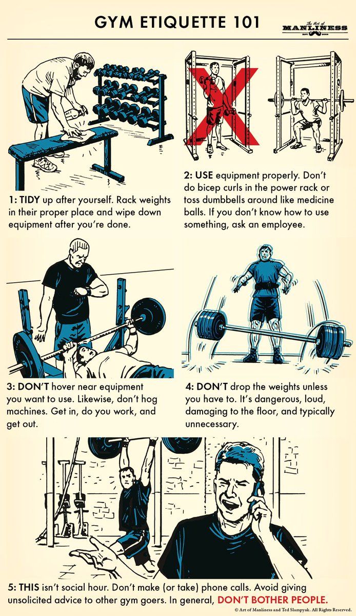 artofmanliness's tweet photo. Gym Etiquette 101 https://t.co/6FQzT20PsG https://t.co/HRFkejMKXk