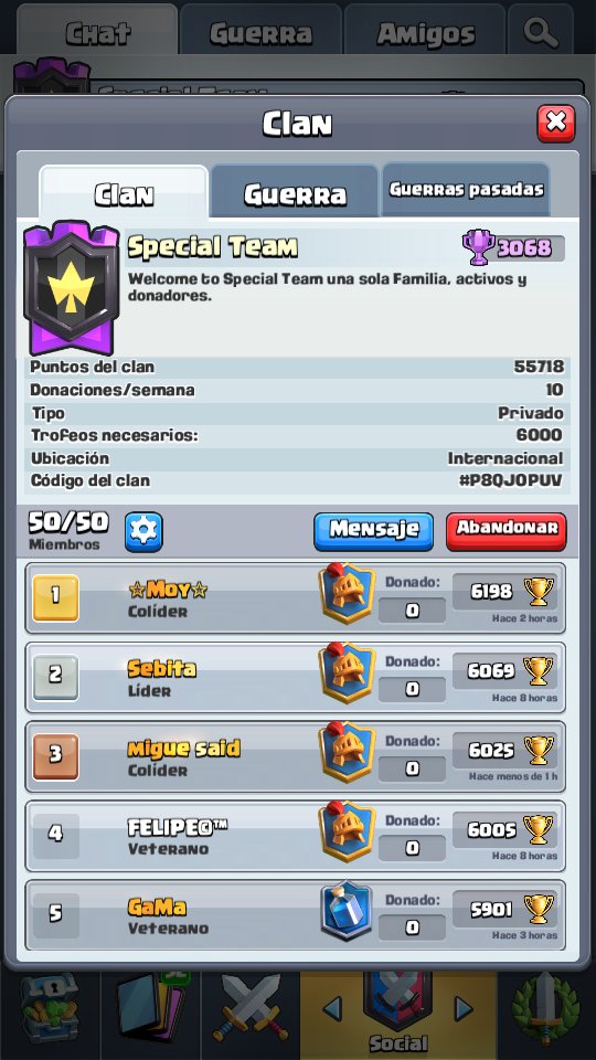 #reclutamiento
Los q quieran estar mándenme MD al Twitter <a href="/GueritaOP/">Magali Ruby</a> <a href="/sebitacream/">Sebita</a>
<a href="/ClashRoyaleES/">Clash Royale ES</a> <a href="/Pompeyo4CR/">Pompeyo4</a>  +5300 
Nivel 12 
Activos y donadores 
3/3 recolección de guerra
Batalla de guerra