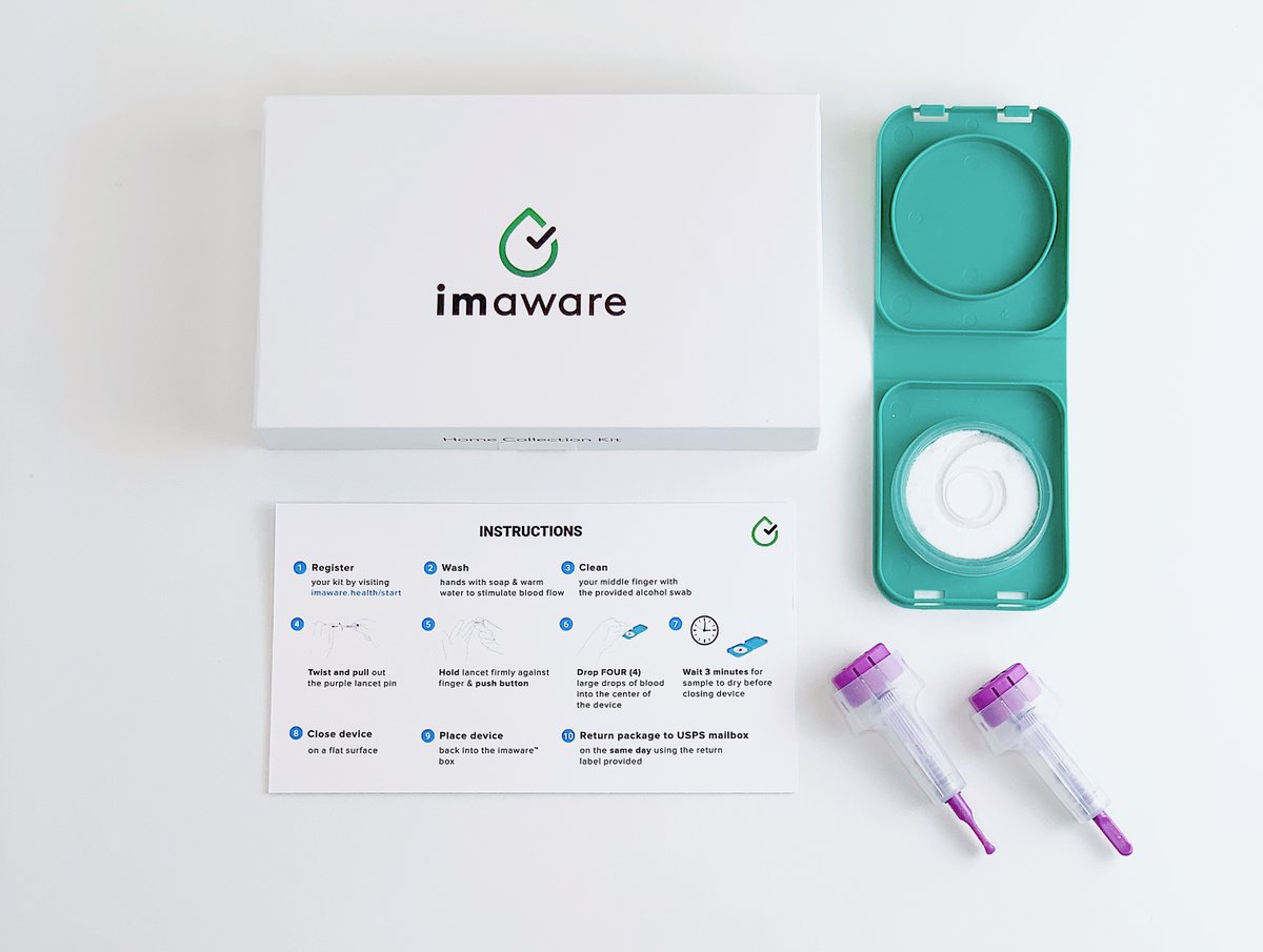 The imaware™ at-home health test laid out on table
