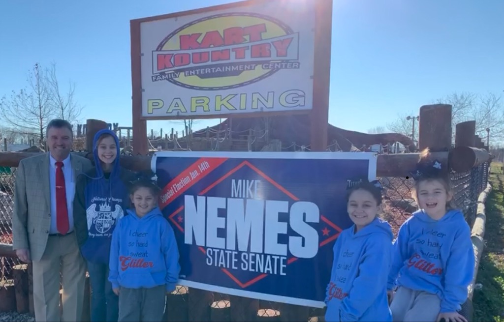 Putting up Nemes for Senate signs today and ran into a group of young cheerleader/supporters! Vote January 14th for Mike!