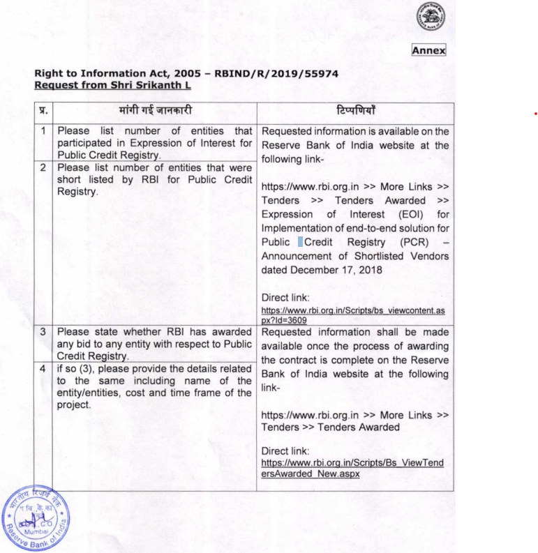 logic's tweet photo. #CashlessConsumer #RTI We asked RBI about #PublicCreditRegistry
https://t.co/U2wcn8lAZ4 contains list of shortlisted entities after EoI. https://t.co/rCwlasR6ff