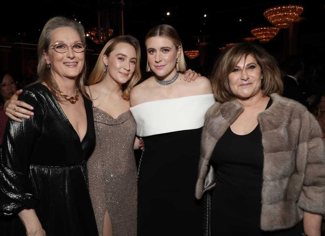 Saoirse with Meryl Streep, Greta Gerwig and Amy Pascal at the #GoldenGlobes