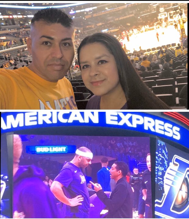 MAMBAFRAYRE's tweet photo. Can’t thank @JaredDudley619 enough. keep making us lakers fans dreams come true. Amazing seats, lakers woon and we getting tacos.😀😀💜💛 #LakerNation https://t.co/9R6KqIzhtG