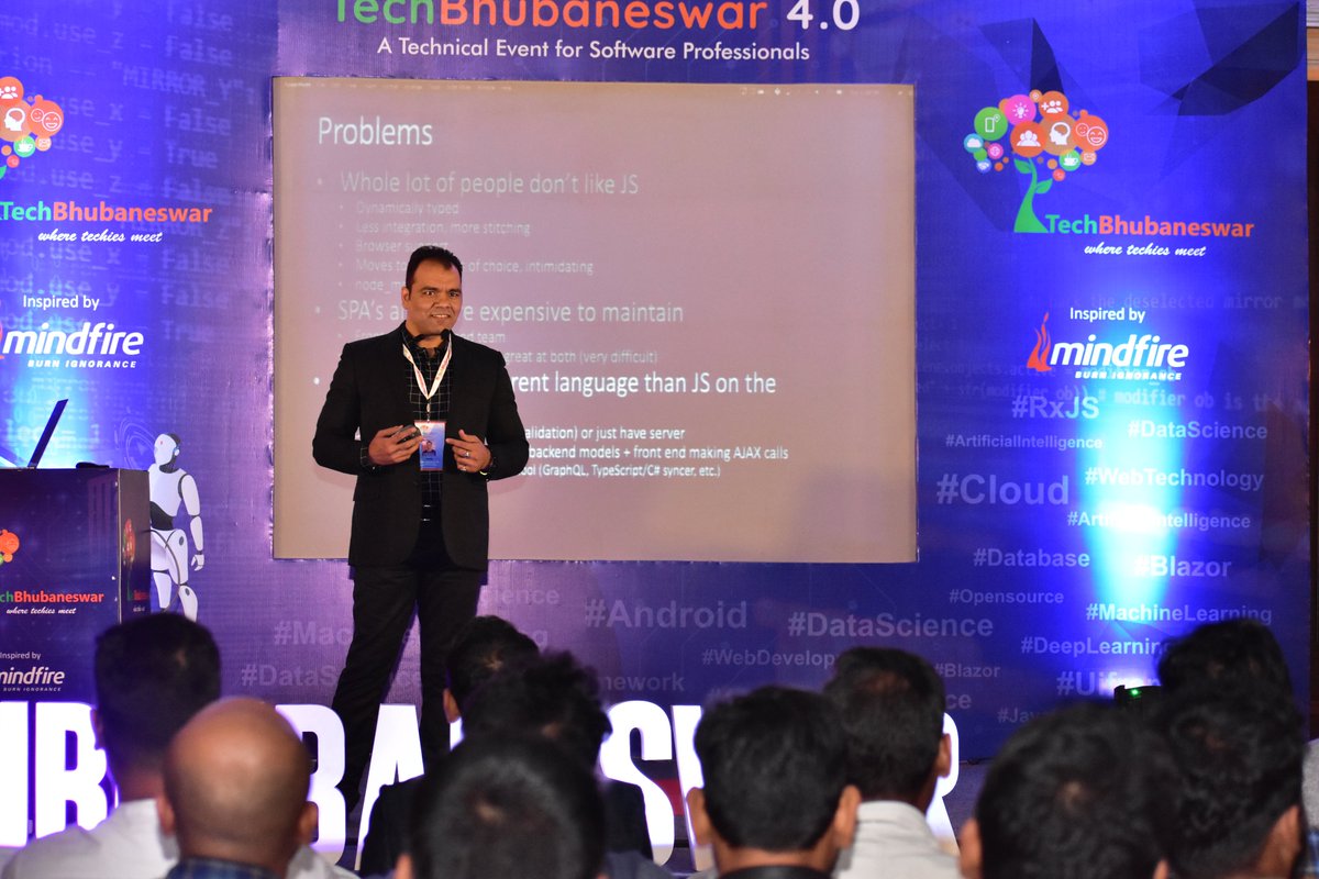 TechBhubaneswar's tweet photo. Snaps of #TechBhubaneswar third #Opensource &amp; #Web speaker @techierathore, he is an #Azure Solution Architect.

He delivered a topic on "#FullStack #webdevelopment development  without #javascript 

#TechBhubaneswar #Mindfire #TechEvent #TechConference #ITEvent https://t.co/S0KVOhEJ5c