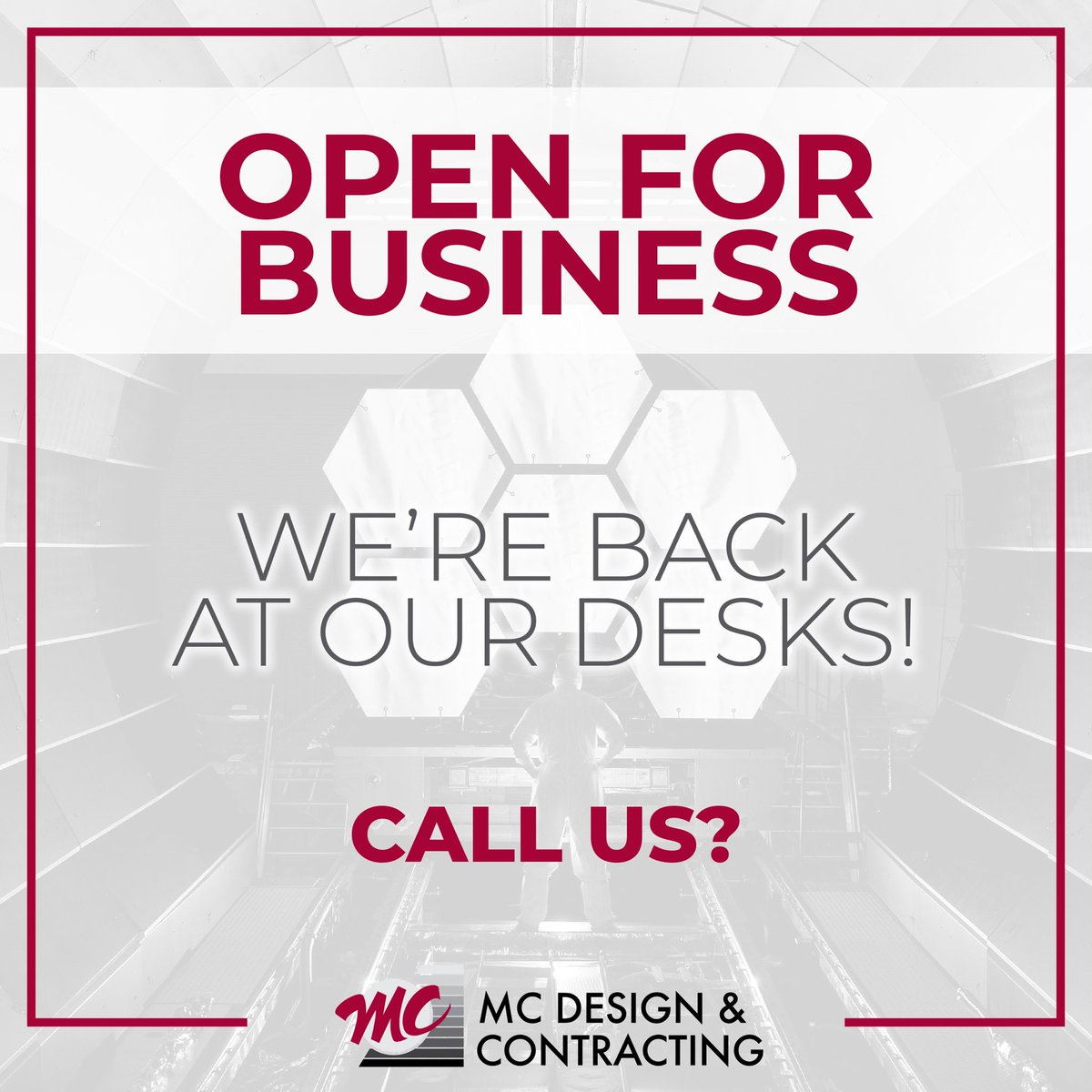 designcontract's tweet image. OPEN FOR BUSINESS

We’re back at our desks!

Call us?

#mcdesignandcontracting #openforbusiness #callus