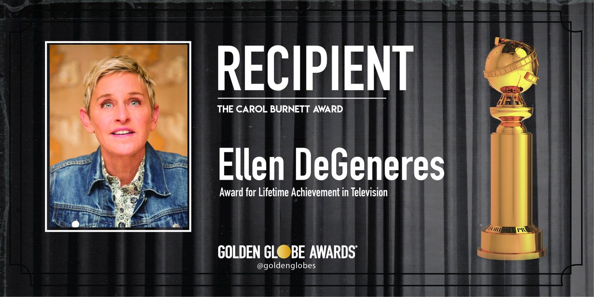 goldenglobes's tweet photo. Ellen DeGeneres (@theellenshow) - Recipient of the Carol Burnett Award. Photo by Alexi Lubomirski (@alexilubomirski). #GoldenGlobes https://t.co/HEr7hFHseg