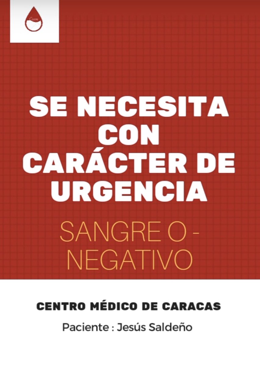 usebeisbol's tweet photo. Servicio público. Se necesita con carácter de urgencia donantes de sangre tipo O negativo, para nuestro amigo pelotero Jesus Saldeño. Los voluntarios pueden acercarse al Centro Médico de  Caracas ubicado en san bernardino. Le diagnosticaron Leucemia. https://t.co/IH1RcdXN4T