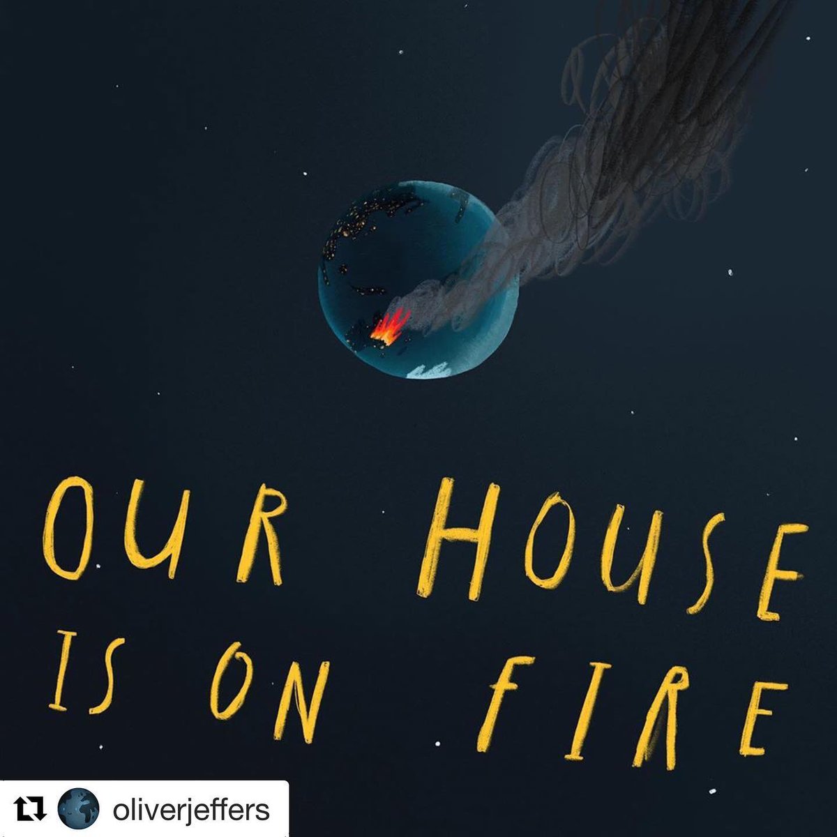 _JamesMeldrum's tweet photo. It’s not just Australia that’s on fire. It’s our world, our home. We don’t have another planet to move to. Thanks @OliverJeffers for the perspective that many in power lack. #ClimateCrisis #climatechange #ClimateEmergency #australiafire #Australiabushfire https://t.co/h6tnG86yQl