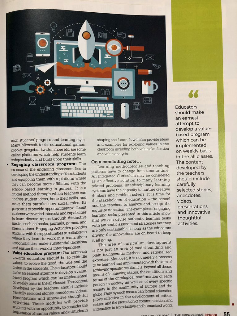 Educators need to understand the needs of the #Millennials and modulate their classroom transactions accordingly. My article on the same in the latest issue of the #progressive school magazine <a href="/dp_2211/">Dimple Puri</a> <a href="/madhuri_dadhich/">Madhuri Dadhich</a> <a href="/kaushalsen_15/">𝓚𝓪𝓾𝓼𝓱𝓪𝓵 𝓢𝓮𝓷 👨🏽‍🏫🇮🇳</a> <a href="/sunita_rajiv/">Sunita Rajiv</a> <a href="/InduMehta17/">Indu Mehta</a> <a href="/renudua89/">Renu Arora</a>