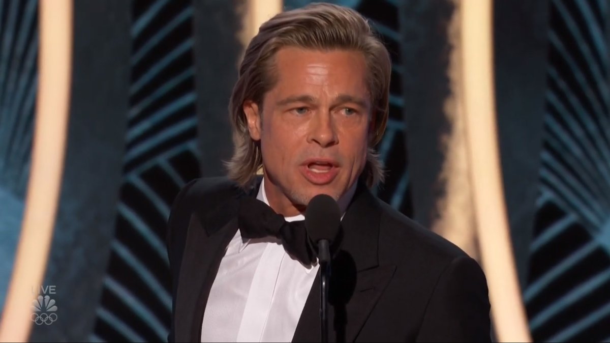 ProjBigScreen's tweet photo. "Hey, if you see a chance to be kind to someone tomorrow, take it. I think we need it." - Brad Pitt

#GoldenGlobes https://t.co/qkFyOOo6jm