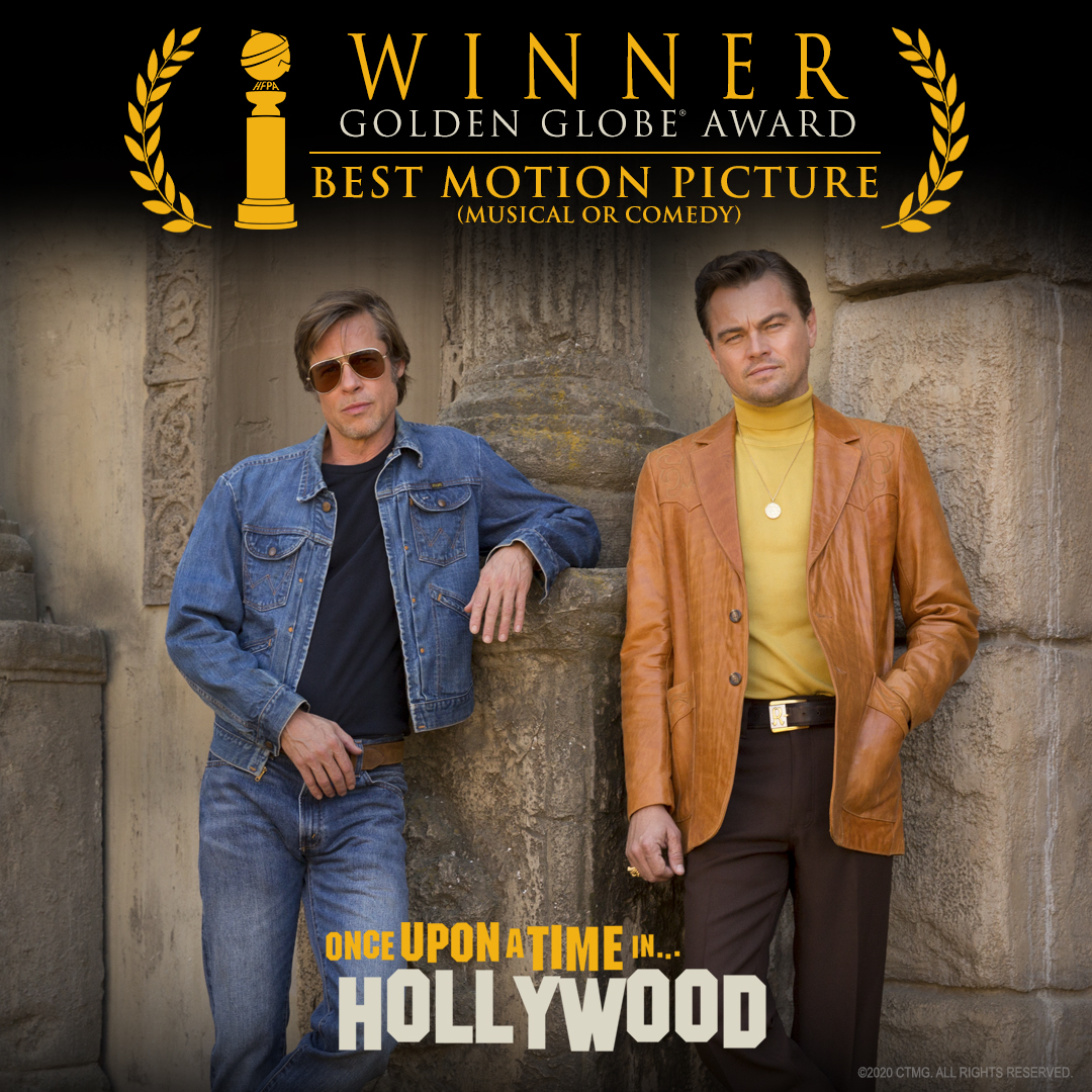 OnceInHollywood's tweet image. Congratulations to the #OnceUponATimeInHollywood team for its #GoldenGlobes win for Best Picture - Musical or Comedy!