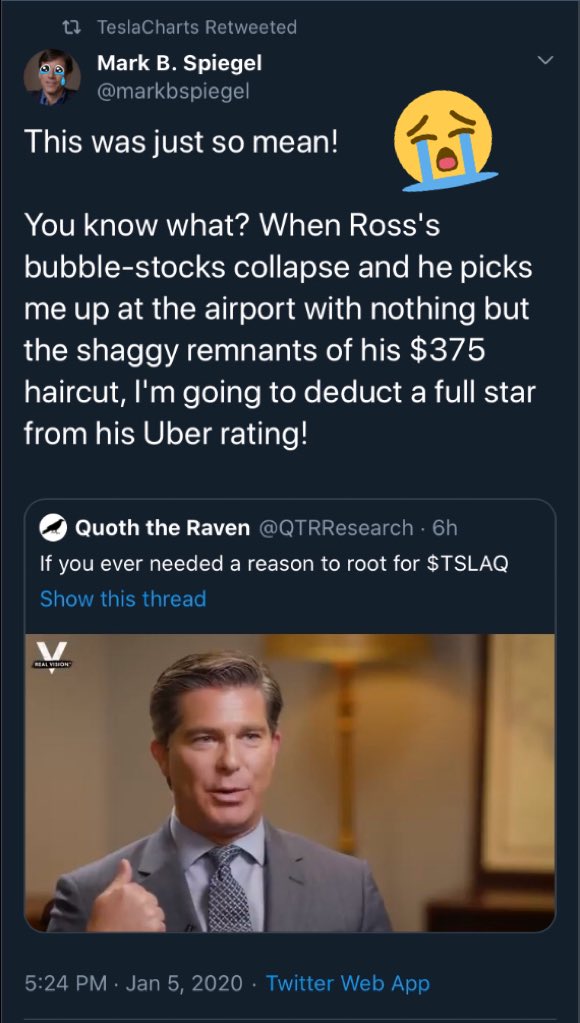 BarkMSmeagol's tweet photo. #ExplainBABYCharts #FraudWatch day 340
My robotaxi-capable Model 3 is a total joy to drive every single day. Someone want to tell these poor #DumDums HW3 swaps began a while ago? 😂
Notice that #ToiletBoy doesn’t refute any of Ross’s claims 🤔
$TSLA
🥴🤡 $TSLAQ 🤡🥴 https://t.co/QK33FbecsU