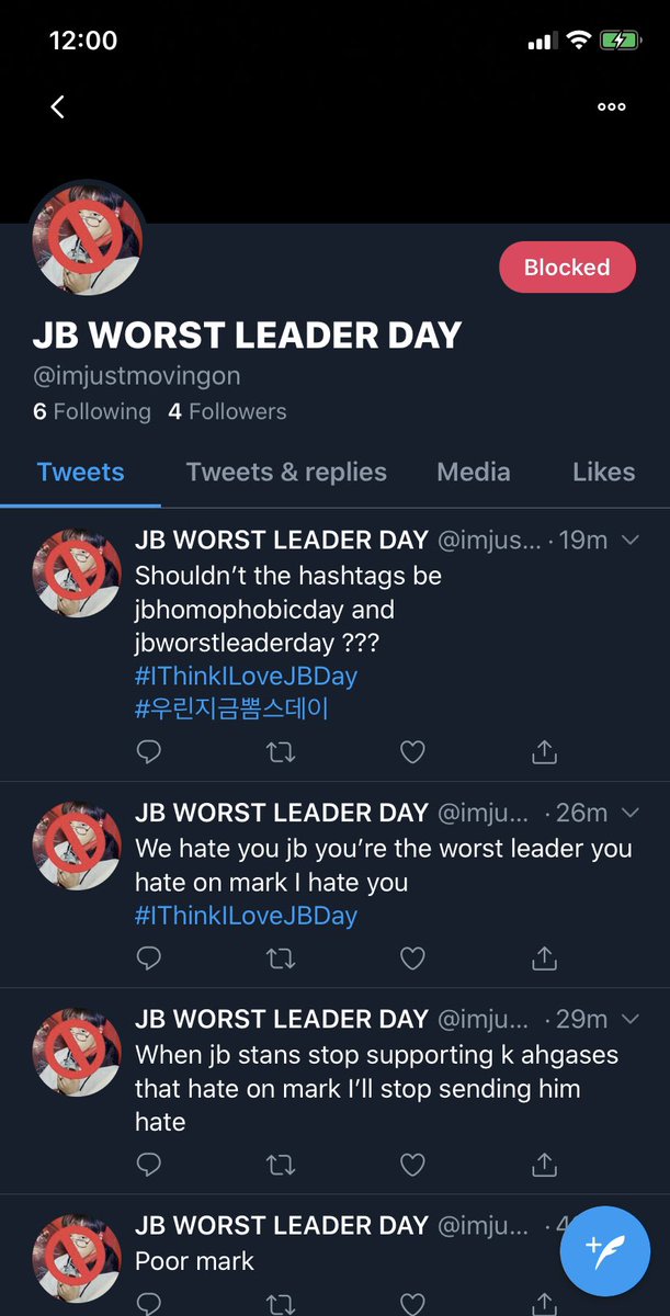 When I say I block OT less than original group members (with the exception of Bigbang) I mean it. I don't care what group it is, I don't care if I stan the group or not.It just happens that I stan Got7 and JB is a damn good leader.@/imjustmovingon