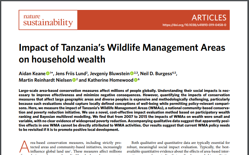 How can we evaluate the social impacts of large, area-based conservation measures while respecting variation in local definitions of wealth and well-being? Our paper in <a href="/naturesustainab/">NatureSustainability</a> tackles this problem for Tanzania's Wildlife Management Areas: doi.org/10.1038/s41893…