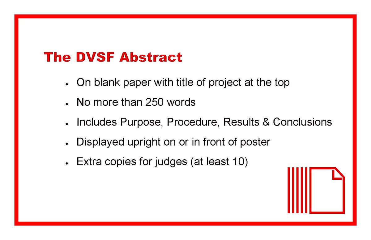 DVSFairs's tweet photo. When you finish your science fair report, prepare an abstract. Follow any special rules provided by your regional fair. Here are general tips for #DVSF.
#DVSFairs #USciences #sciencefairtips https://t.co/fgGLMJie65
