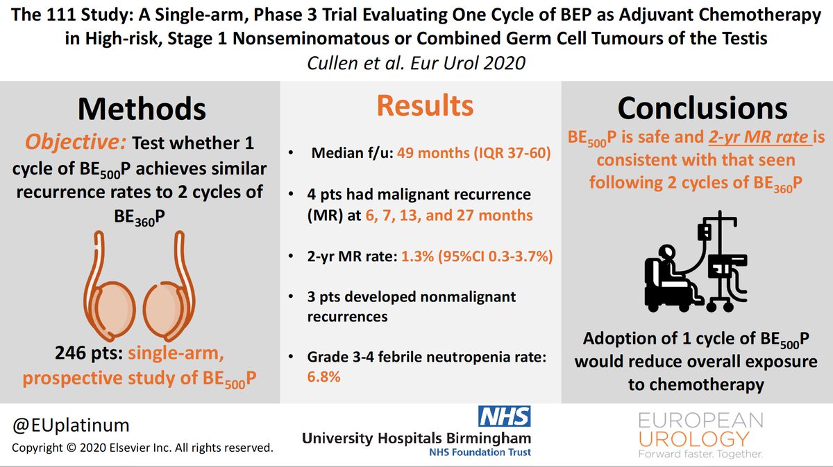 European Urology (@euplatinum) on Twitter photo The 111 Study: A Single-arm, Phase 3 Trial Evaluating One Cycle of Bleomycin, Etoposide, and Cisplatin as Adjuvant Chemotherapy in High-risk, Stage 1 Nonseminomatous or Combined Germ Cell Tumours of the Testis
#VisualAbstract
<a href="/robert_huddart/">Robert Huddart💙</a> <a href="/NPortaStat/">Nuria Porta</a>
europeanurology.com/article/S0302-… The 111 Study: A Single-arm, Phase 3 Trial Evaluating One Cycle of Bleomycin, Etoposide, and Cisplatin as Adjuvant Chemotherapy in High-risk, Stage 1 Nonseminomatous or Combined Germ Cell Tumours of the Testis
#VisualAbstract
<a href="/robert_huddart/">Robert Huddart💙</a> <a href="/NPortaStat/">Nuria Porta</a>
europeanurology.com/article/S0302-…