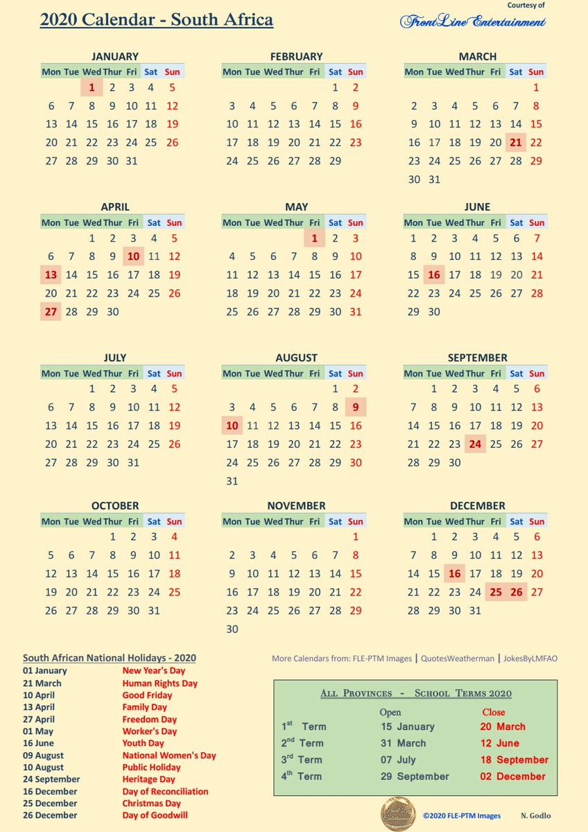 NaweGodlo's tweet photo. - 2020 #SA #Calendar downloadable and printable. #QuotesWeatherman #FLE3rdCircle https://t.co/vHJip5gIU1