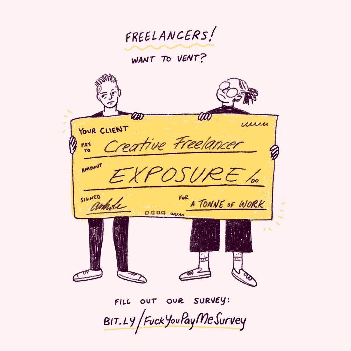 Also! Tell us your worst freelancing horror stories as  @mariadraws and I are putting together a project on freelancer rights and we want to know what creative freelancers struggle with the most!Find the survey right here: http://bit.ly/FuckYouPayMeSurvey