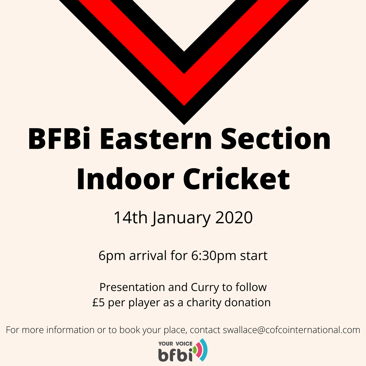 bfbi1907's tweet image. New Year New You? If your New Year Resolution is to get fit, why not join the BFBi Eastern Section at their Indoor Cricket Tournament, 14th January from 6pm at the Debenham Sports Centre. Charity donation of just £5 per head. Contact swallace@cofcointernational.com for more info.