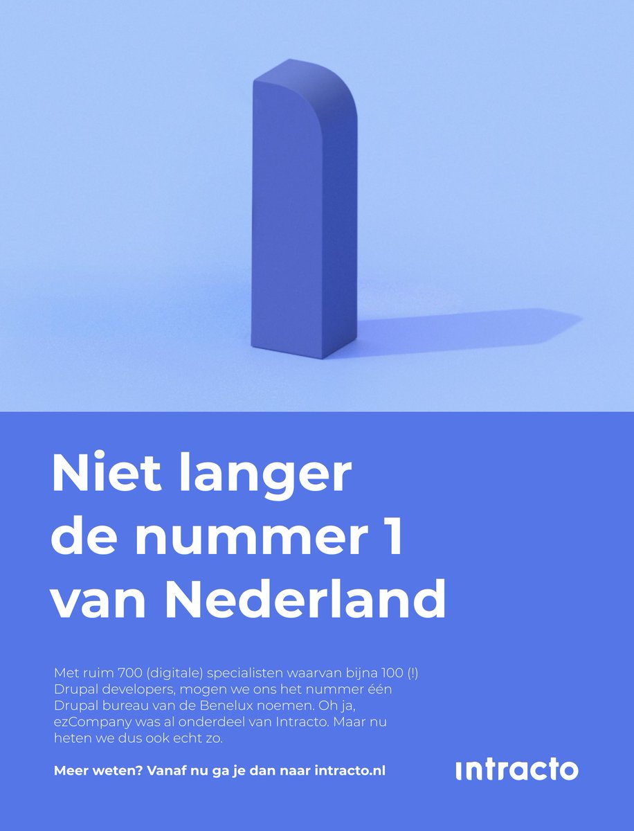 Per 1-1 verdwijnt de naam ezCompany en gaan we verder onder de naam Intracto. Namens ezCompany willen we iedereen danken voor het vertrouwen en de fijne samenwerking en kijken we uit naar de voortzetting hiervan onder de Intracto-vlag. Meer info: intracto.com