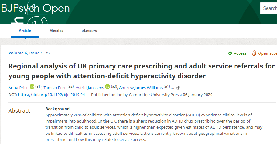 Anna_M_Price's tweet photo. #catchusADHD paper, on regional patterns of UK primary care prescribing for young people with #ADHD #Transition now available, please click here https://t.co/Sv20IVcPIn
@NIHR @Tamsin_J_Ford @ExeterMed @TNewloveDelgado @AvaJanssens @AndrewJWilliam3 https://t.co/ScQziPtMnY