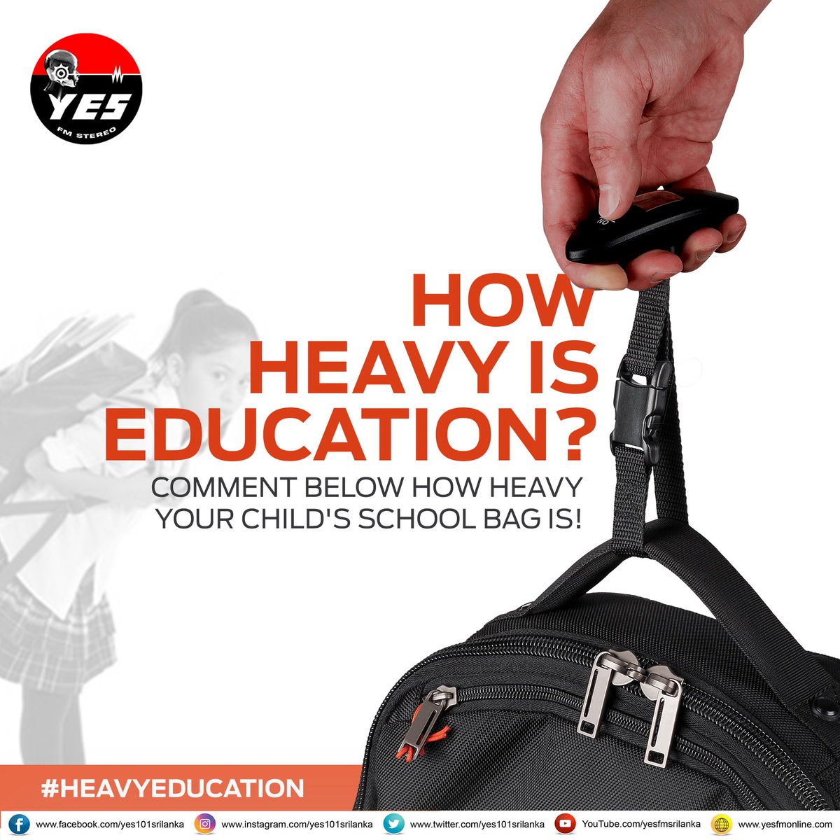 YES101SriLanka's tweet photo. We all know how heavy school bags get every year. Tell us how heavy your child's school bag is!
Tune in TOMORROW to The Morning Fix from 7am to find out the average weight of a Sri Lankan kid’s school bag!
#HeavyEducation #Schools #SriLanka #TheMorningFix #BackToSchoolSL #Yes101 https://t.co/ODKNrxmzlI