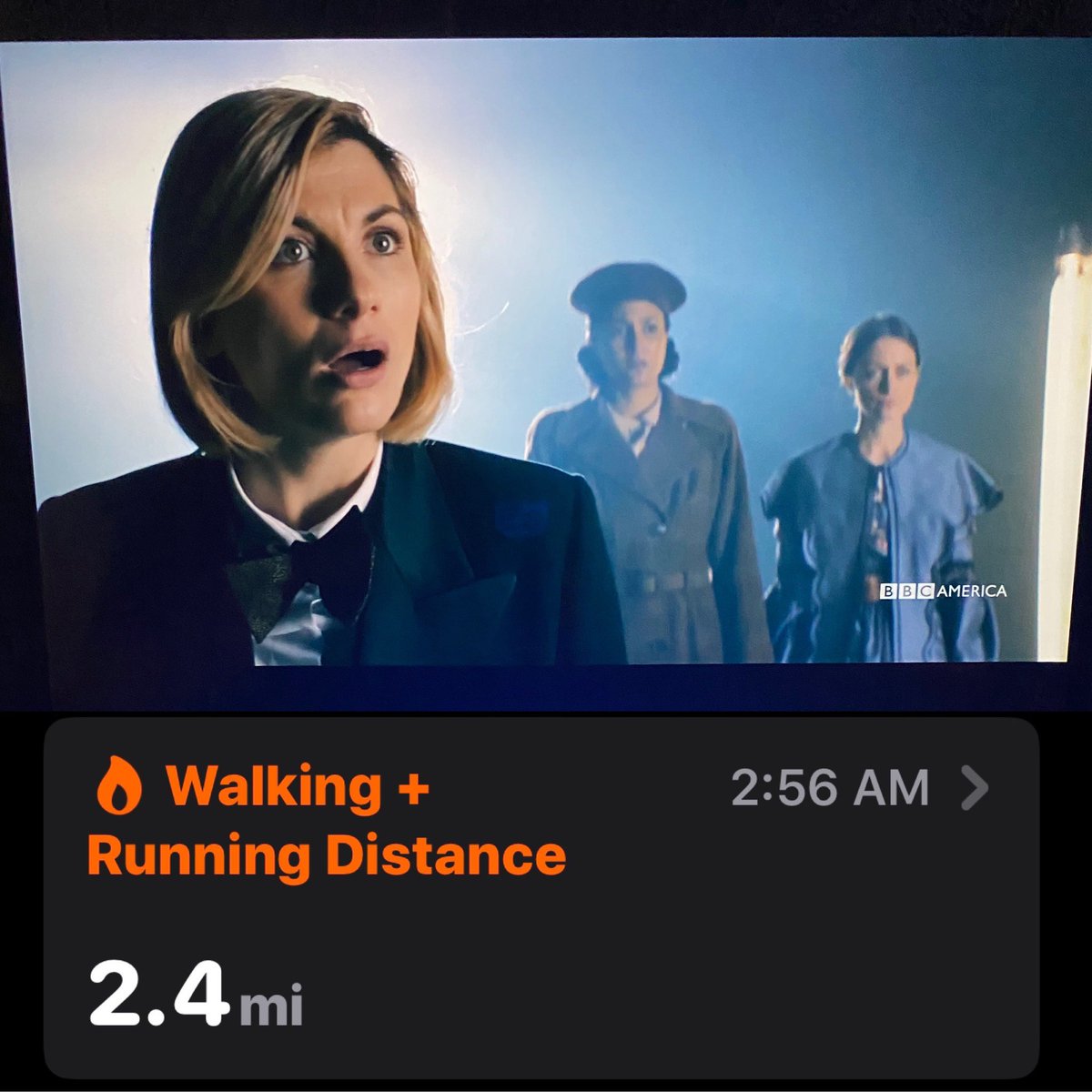 TVcody's tweet photo. Walked 2+ miles on a 10 incline (still nursing a calf strain, so no running) aided by last nights brilliant @DoctorWho_BBCA #runcodyrun #bowtiesarestillcool https://t.co/7GSTTsxpMi