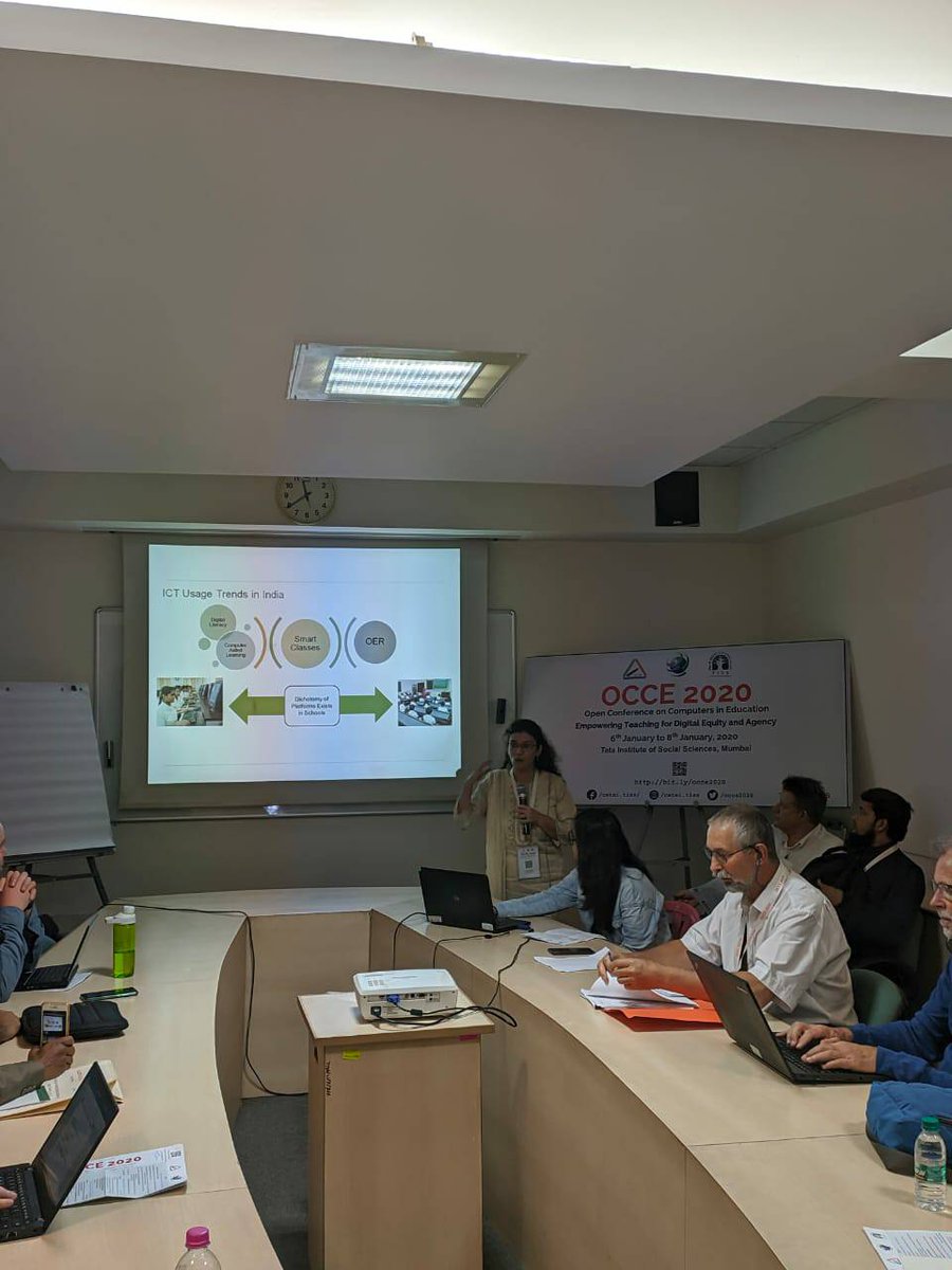 OCCE2020's tweet photo. Dr. Amina Charania, Lead ITE team, CEIAR, TISS, Mumbai is presenting the preliminary learning and teaching outcomes of project based learning with ICT, at the OCCE2020 conference in TISS, Mumbai campus

#OCCE2020 #IFIP #ictandeducation @TISSpeak https://t.co/84KsdX1iCM