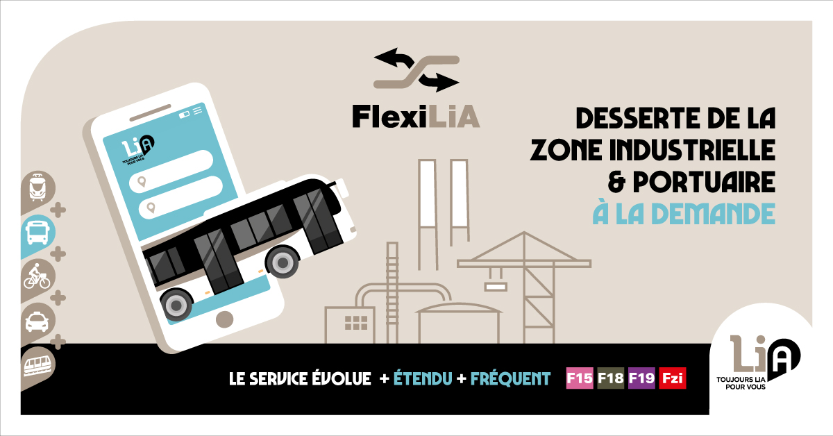 🚌 A partir d'aujourd'hui, FlexiLiA s'étend sur une zone plus large de la Zone Industrielle et Portuaire. Les lignes F15, F18, F19 et Fzi assurent la desserte de la Zone Industrielle et Portuaire de la Communauté urbaine. 
📲 Infos et réservation : urlz.fr/btcl