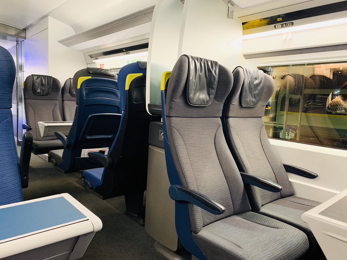 jbenedictbrown's tweet photo. Our second time on @Eurostar #ES9112, but first time travelling all the way from London to Amsterdam on a direct train. The new E320 trains are a continued disappointment. The interior has neither the comfort nor atmosphere of the old trains. The seats and lighting are horrid. https://t.co/CIyfqkIalY