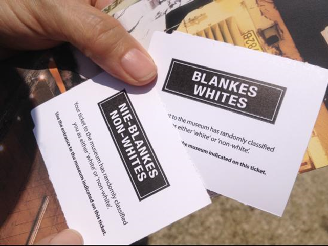Tickets for the museum are credit-card size cards indicating either “Non-white” or “White” and are issued randomnly.  With one in your hand, you know you have begun a harrowing journey.