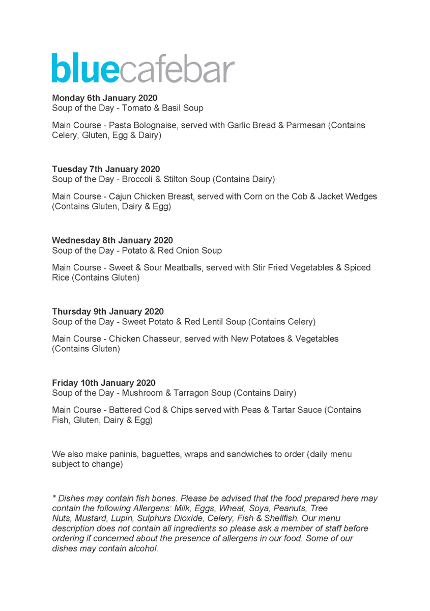 The Menu for this week at our #bluecafebar