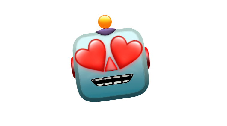 Robot with hearts for eyes