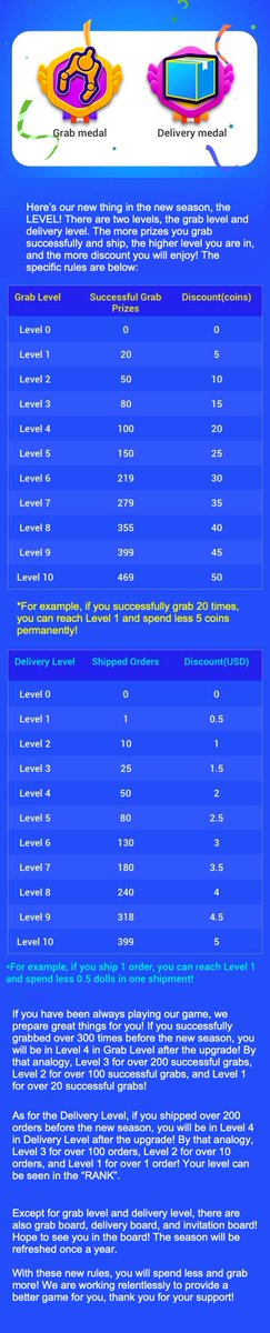 ClawPrize's tweet photo. Dear players:
We are very exciting to inform you that a GREAT change LEVEL is online now!@BangDogie https://t.co/HYjzFJ57OV