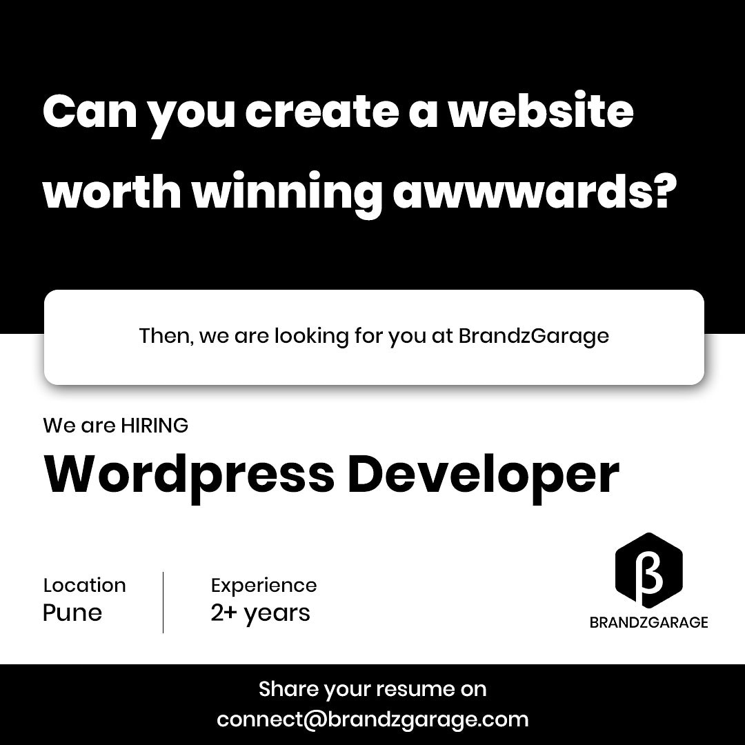 We're hiring! If you think you fit the bill, drop us an email at connect@brandzgarage.com

#brandzgarage #hiringalert #hiringnow #hiring #nowhiring #wearehiring #hiringpost #hiringinpune