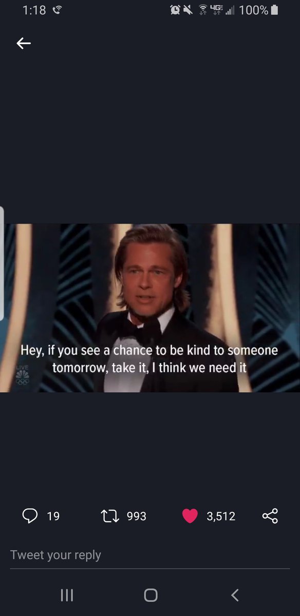 Some of the best 19 worded  sentence I have heard in awhile by Brad Pitt's  acceptance speech. Let's all try it over and over again for 2020. #goldenglobes2020