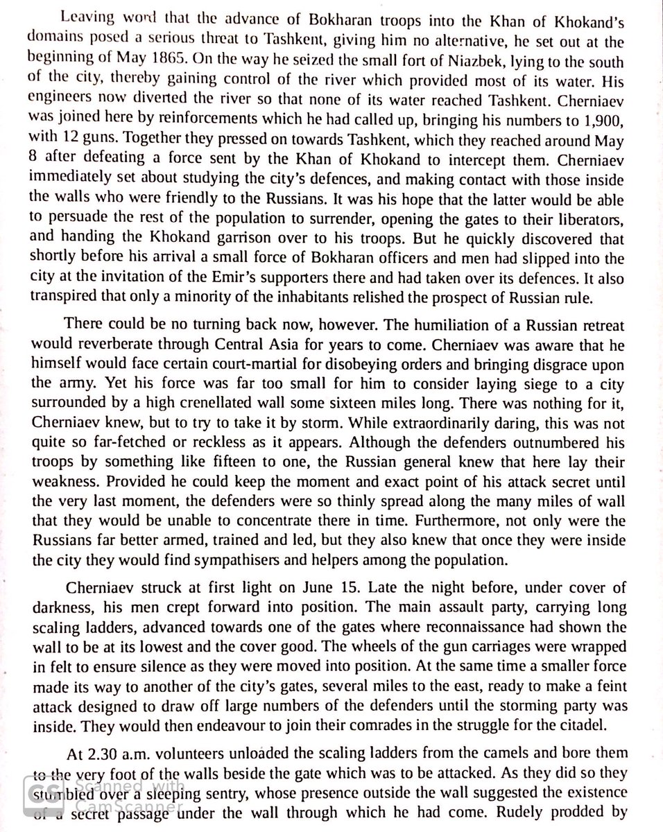 Buharan troops were threatening Kokand’s control of Tashkent, so a rogue Russian general with 2k men seized the city in a brilliant battle that cost 25 men. Some locals were happy with Russian rule due to fewer taxes & more trade.