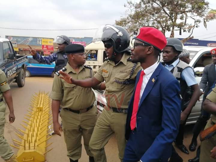 mosessakondo's tweet photo. Police detains Kyadondo East MP, Hon. Robert Kyagulanyi, aka @HEBobiwine  who doubles as a potential presidential candidate at Kasangati Police station a head of his consultative meeting scheduled to take place at Our Lady of Good counsel church in Gayaza. 
#Phott @ntvuganda https://t.co/T3M5HidWzZ