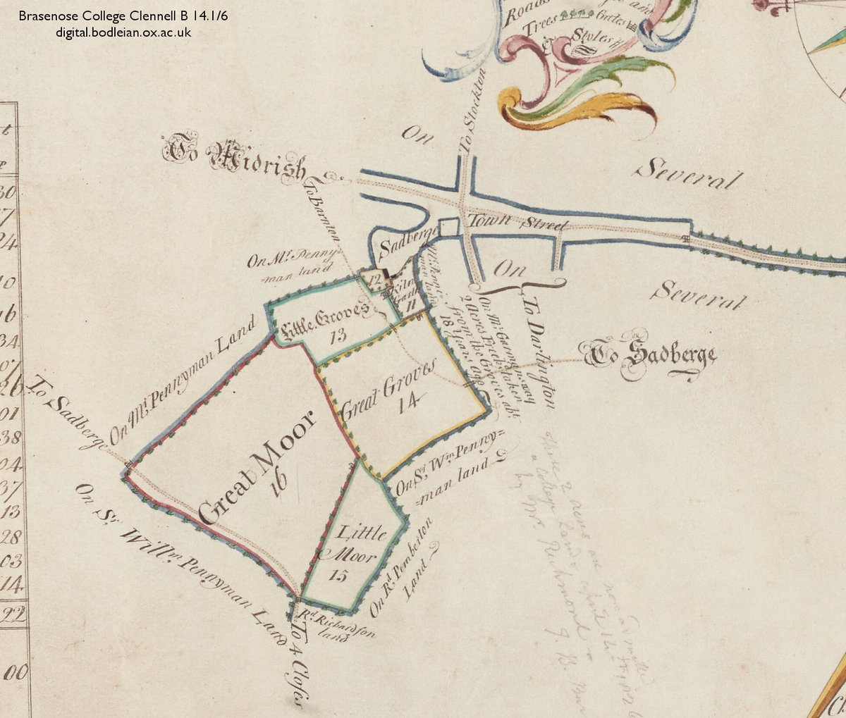 Detail from an 18th century Brasenose College estate map.