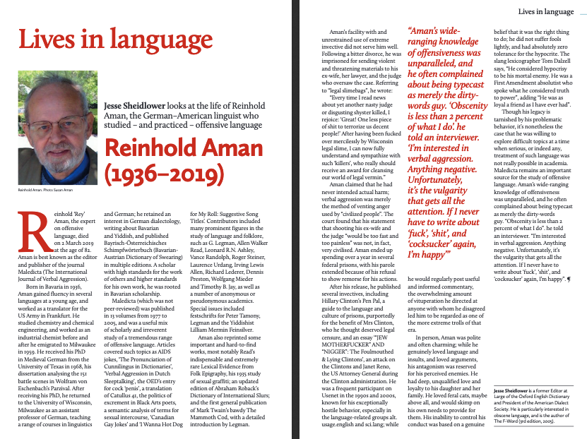 Babelzine's tweet photo. Babel's Lives in Language looks at the life and work of Reinhold Aman, researcher of offensive language
https://t.co/ycA7uWvLZF https://t.co/TZQYFK1cEp