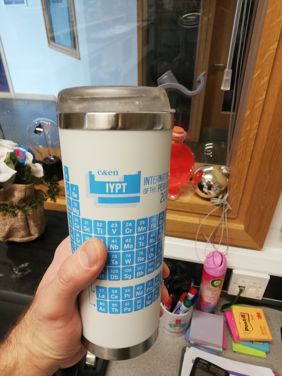 Andrestrujado's tweet photo. First real coffee of 2020 & I'm absolutely delighted with the huge @cenmag #IYPT2019 mug prize!!! Thanks again @RealTimeChem #RealTimeElements & @cenmag of course I love it! Goes perfect with my 1,3,7-Trimethylxanthine addiction 😁 https://t.co/zAe0vloBL5