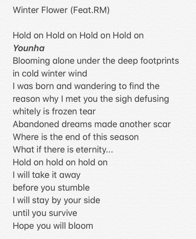Soo Choi The Lyrics Translation Of Winter Flower It S Very Poetic Hope You Also Refer To Other Translations Winterflower Younhaxrm Bts Twt T Co Mtrsnyexef