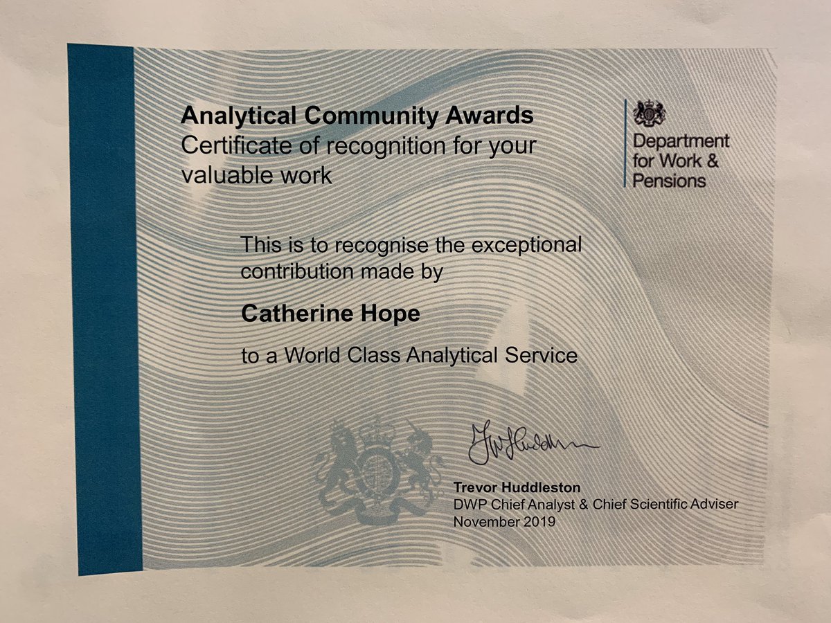"Exceptional contribution" to DWP's world class analytical service