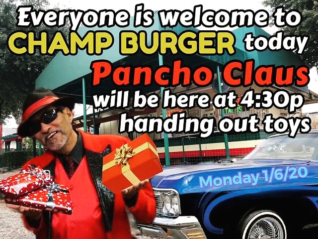 Thank you Pancho Claus and all who voted for Champ Burger. Always a win for Los Niños del Barrio. #panchoclaus #elcucuy #meca #tbh #richardreyes
