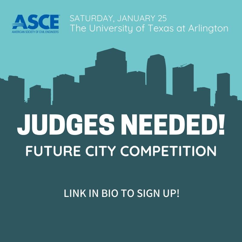 ASCEdallas's tweet photo. The Future City Competition is coming up and #ASCEDallas needs volunteers! Sign up to be a competition day judge on January 25th or volunteer for set up and operations support on either the 24th and 25th. See the link in our bio to register! https://t.co/Gwaa5AWDtN