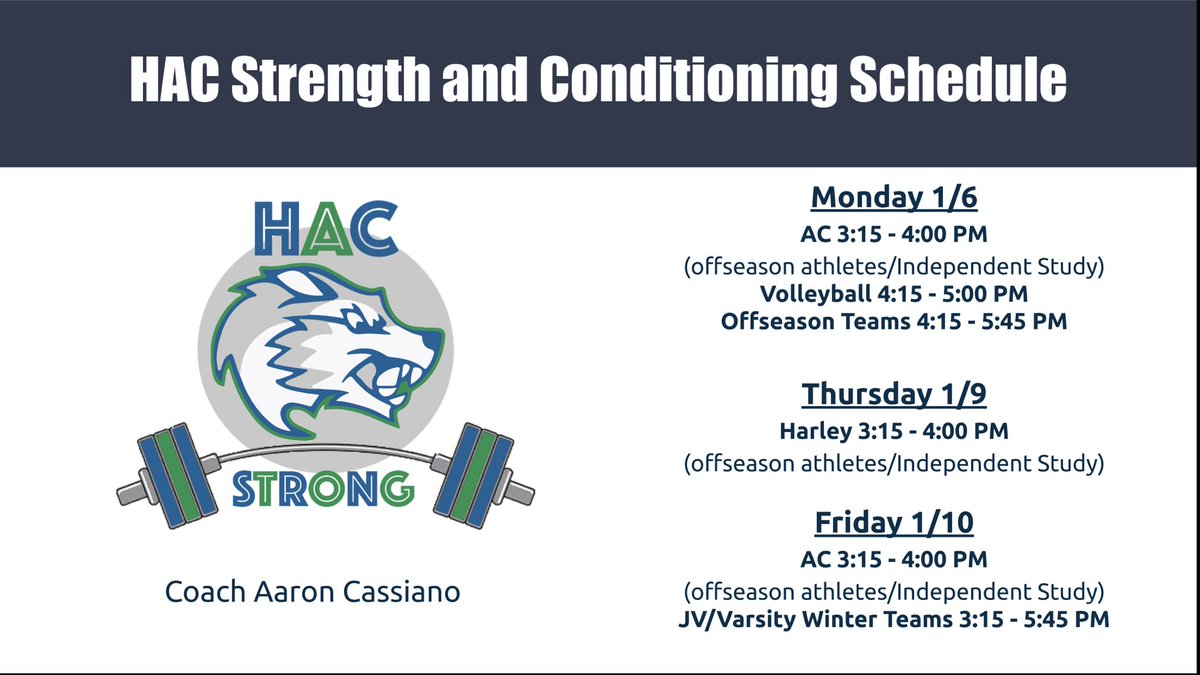 HAC_Strong's tweet photo. Weβre back! πͺ
New Year and a great opportunity to start a new routine and get stronger, bigger and more explosive! π
#HACstrong https://t.co/gCRevRtUdt