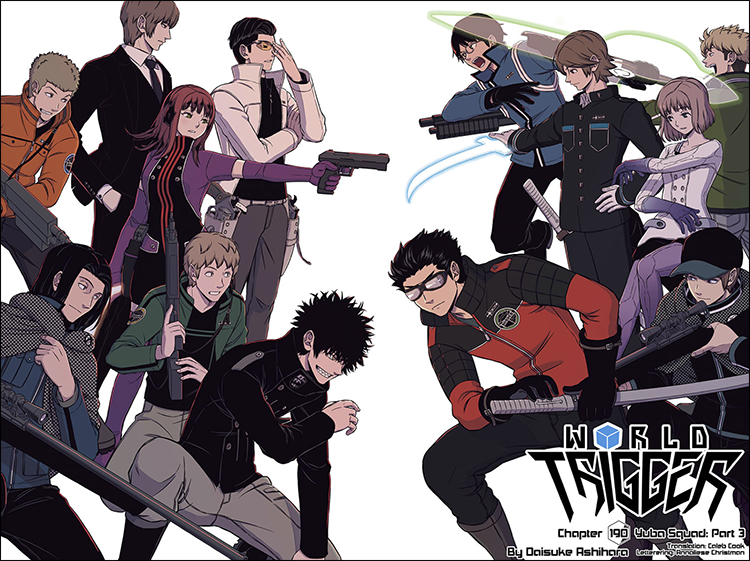 shonenjump's tweet photo. World Trigger, Ch. 190: It’s a back-and-forth battle with everyone’s tactical prowess put to the test! Which squad will gather the most points?! Read it FREE from the official source! https://t.co/O1VmTyHqc4 https://t.co/sUXAPcVEAX