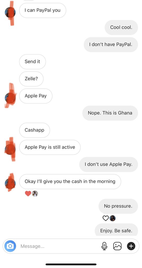 After a I asked her if she managed to change money and she said yes, then she went ahead to say -can i PayPal you? I got confused here! I told her I don’t have PayPal...