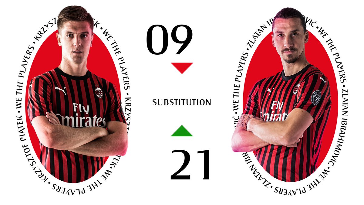 ⏱ 55'
<a href="/Ibra_official/">Zlatan Ibrahimović</a> comes on to replace <a href="/pjona9official/">Krzysztof Piątek</a> / Entra Ibra per Piątek
#MilanSampdoria 0-0 #SempreMilan